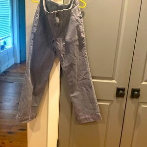 Light grey, wide leg pants.